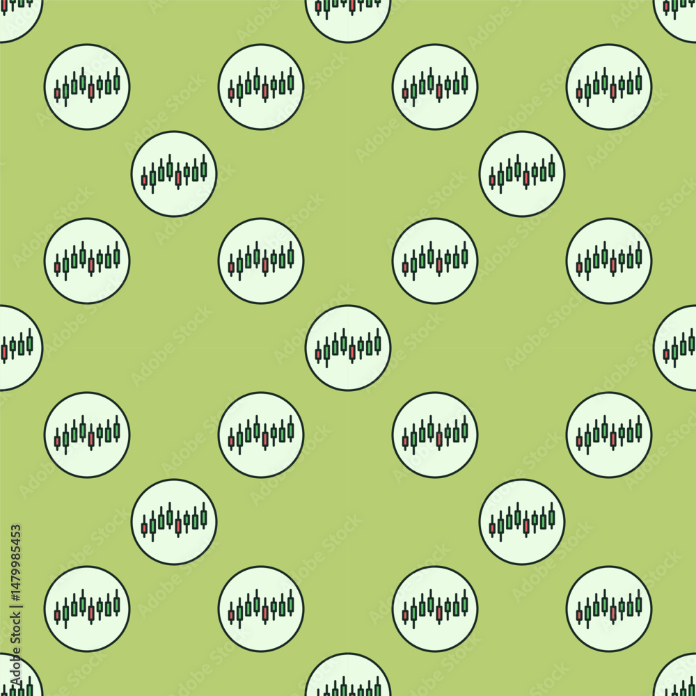 Poster candlestick chart vector crypto trading circle shaped colored seamless pattern