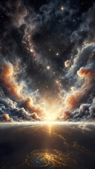 Beautiful world and stars, black background.