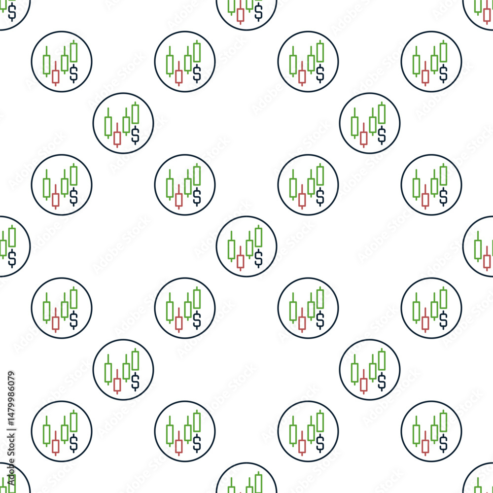 Poster candlestick chart with dollar sign vector trading circle shaped seamless pattern in thin line style