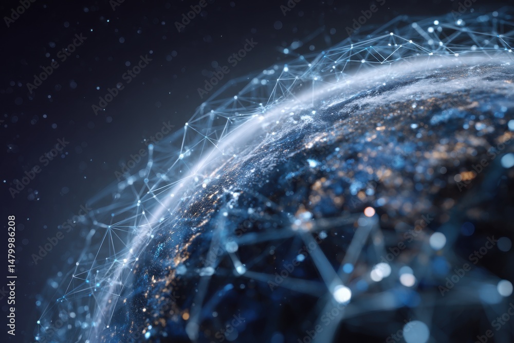 Poster Global Network Connection over Planet Earth Digital Communication and Technology Concept from Space Perspective