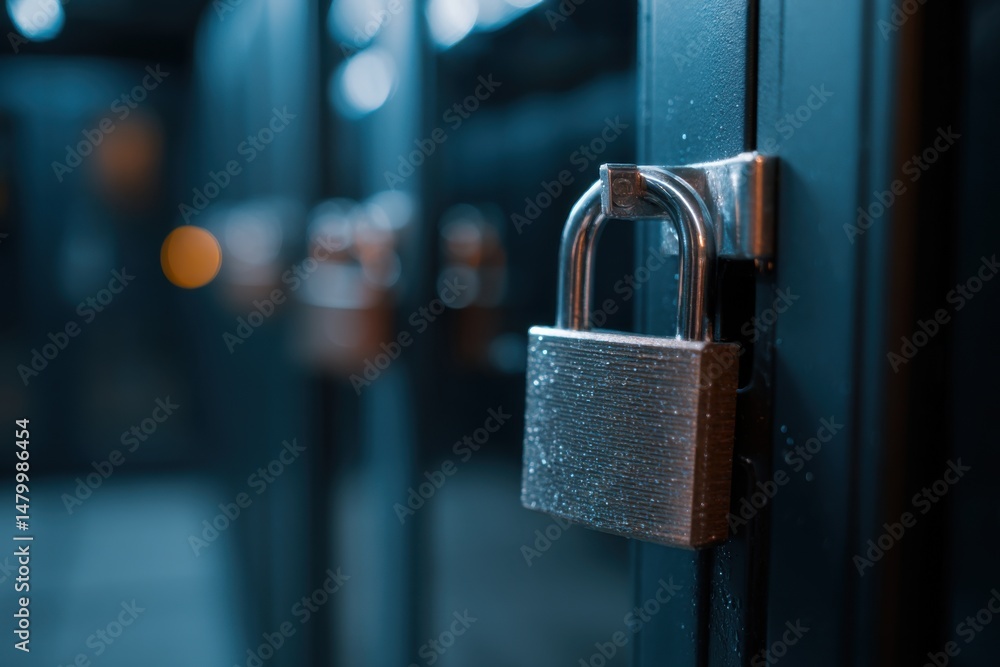 Aufkleber Close-up of Padlocks Securing Data Servers in Cold Aisle; Security Concept, Data Protection, Cybersecurity in a Server Room