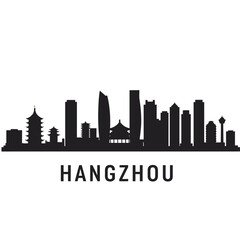Naklejka premium Hangzhou Skyline China City Silhouette Vector.