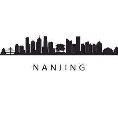 Naklejka premium Nanjing Skyline Silhouette with China, and Cityscape.
