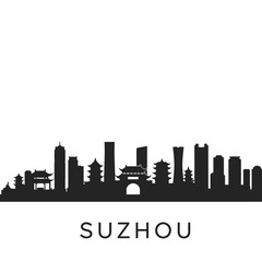 Fototapeta premium Suzhou China Skyline Silhouette Vector.