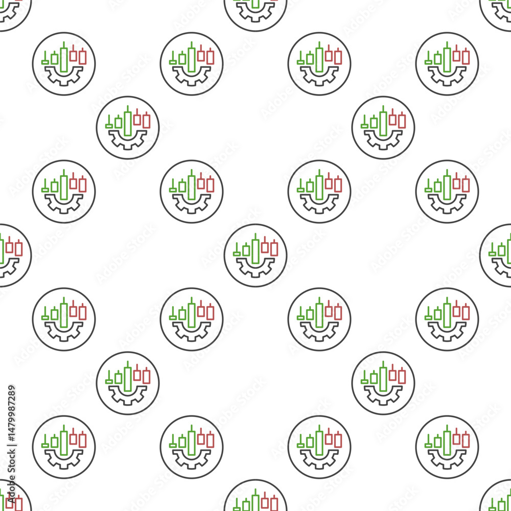 Poster candlestick chart on gear vector linear round seamless pattern