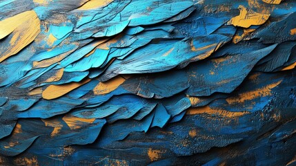 Fototapeta premium Abstract blue and gold textured artwork. Layered, dynamic, and visually rich