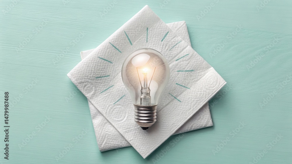 Poster creative light bulb idea sketched on a napkin with handwritten notes