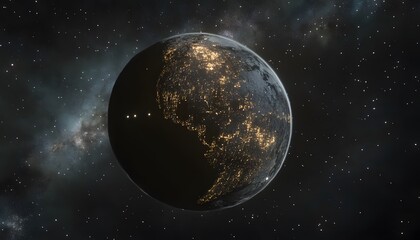 Obraz premium Celestial view of a planet with visible city lights.