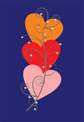 composition with three hearts and pearls