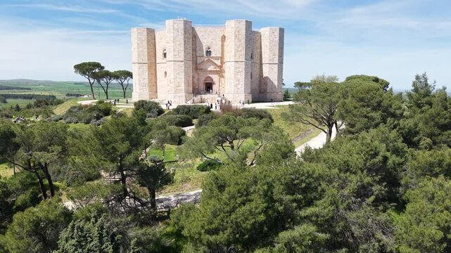 Drone view of Castel del Monte castle on Puglia in Italy