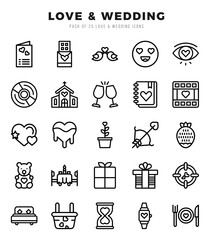 Love & Wedding Icons Pack. Lineal icons set. Lineal icon collection set.