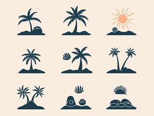 Obraz premium Tropical Paradise Illustrations with Sun and Palm Trees Designs