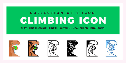 Climbing Icon Set. Flat. Lineal. Glyph. and More
