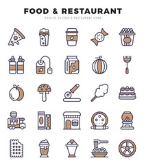 Set of Food and Restaurant Icons. Simple line art style icons pack.