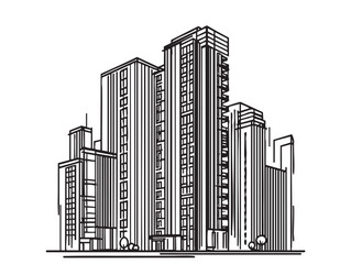 High rise building sketch. Line art, abstract