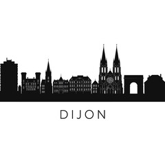 Dijon France Skyline Silhouette Black White.