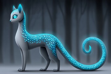 Fototapeta premium A fantasy creature with glowing bioluminescent spotted patterns in a magical forest
