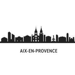 AixenProvence skyline with black silhouette, and white.