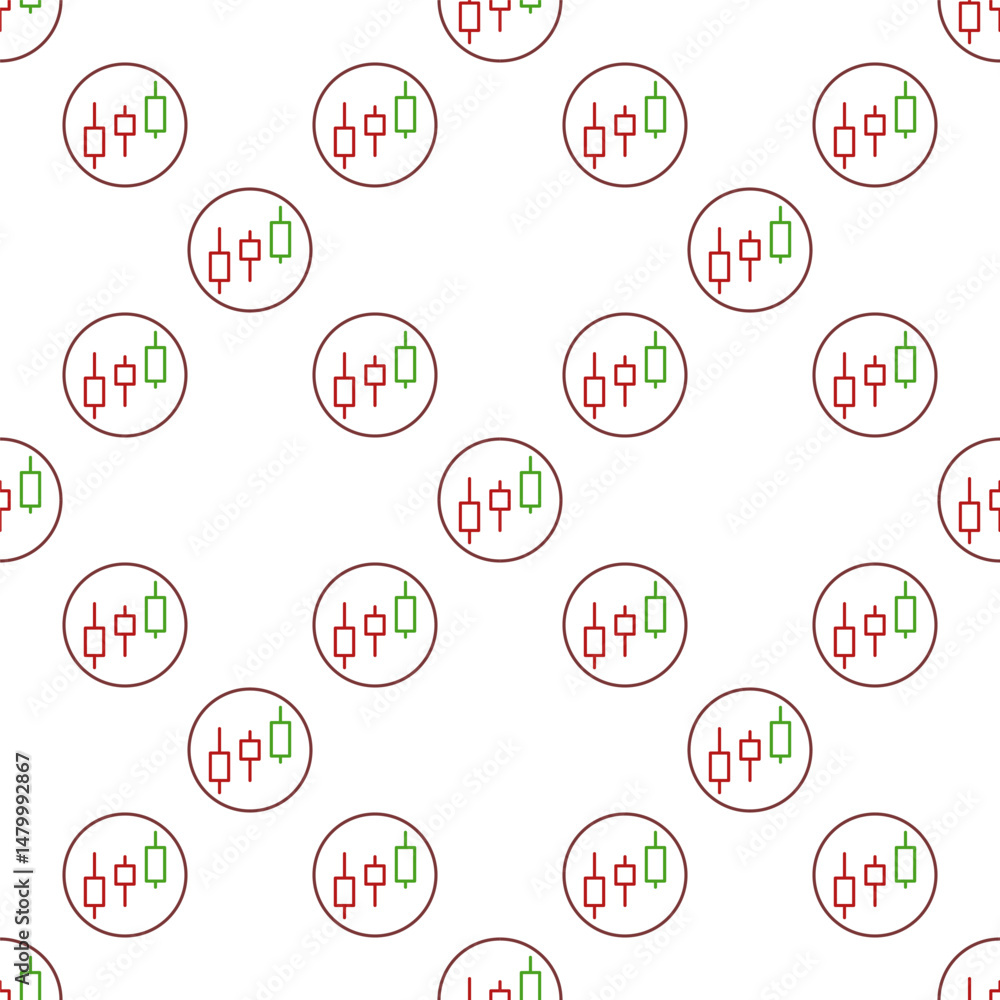 Poster cryptocurrency candlestick chart investment and trading vector thin line round seamless pattern