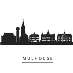 Mulhouse Skyline Silhouette with France, and Cityscape.
