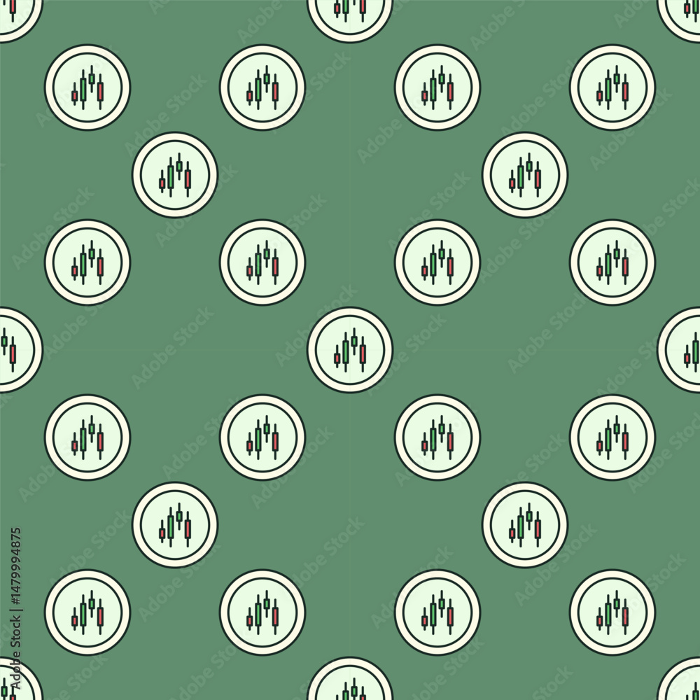 Poster cryptocurrency trading vector candlestick chart round colored seamless pattern