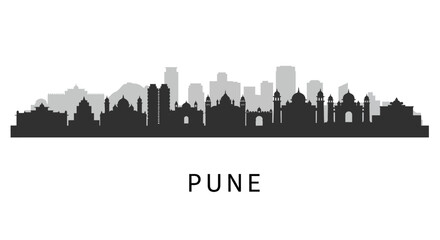 Naklejka premium Pune Skyline Silhouette with India, and Cityscape.