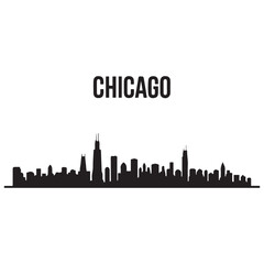 Chicago city skyline horizontal banner. Black and white silhouette of Chicago city, USA. Vector template for your design. Vector black silhouette. with white background