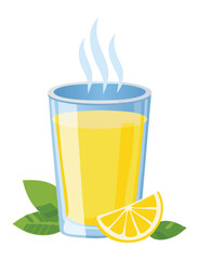 Lemon Drink with Steam and Citrus Slice - Vector Illustration