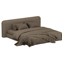 A bed with a brown comforter and pillows