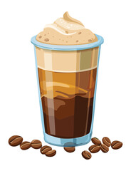 Layered Coffee Latte with Foam and Coffee Beans - Vector Illustration