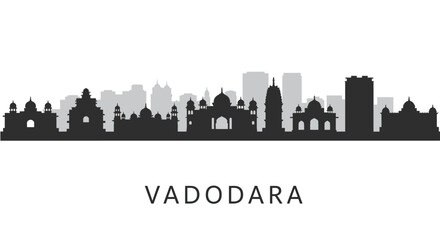 Naklejka premium Vadodara India Skyline Silhouette Black White.