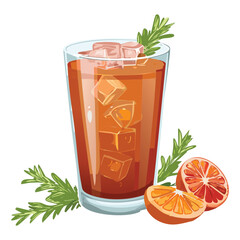 Iced Lime Tea with Fresh Grapefruit Slices - Vector Illustration