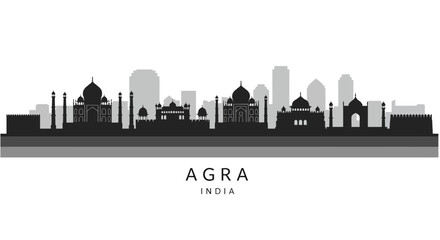 Naklejka premium Agra Skyline India with Silhouette Vector.