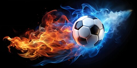 Naklejka premium soccer ball with smoke black background