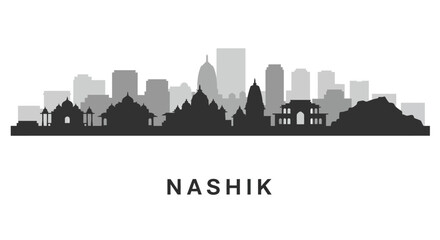 Naklejka premium Nashik with India City Skyline Silhouette, and Landmark.
