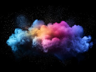 Colorful Abstract Smoke Cloud with Sparkles Against Dark Background