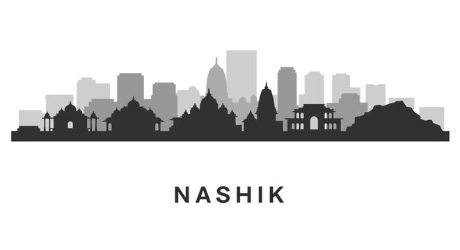 Nashik with India City Skyline Silhouette, and Landmark.