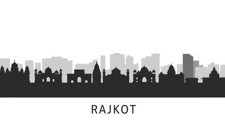 Obraz premium Rajkot with India City Skyline Black Silhouette.