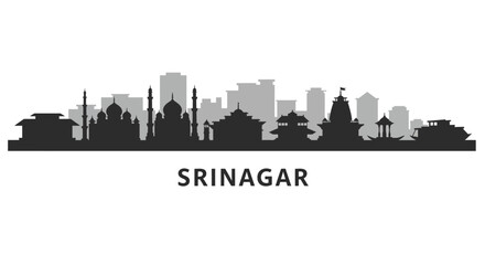 Fototapeta premium Srinagar skyline with city silhouette, and India.