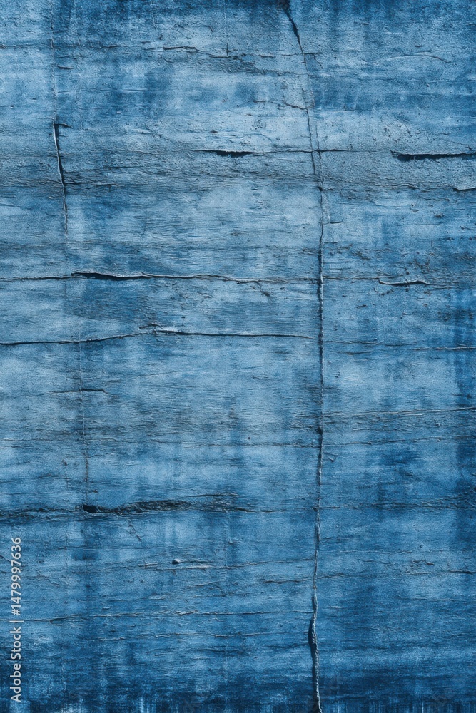 Poster abstract blue wall texture close up view with horizontal lines and vertical crack in studio shot for