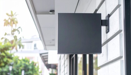 Fototapeta premium Black Square Shop or Store Signage - Mockup for Logo - Template for Sign or Branding - Logo Design for Brand Store - Hanging Sign outside Store - Graphic Asset for Cafe, Restaurant, Boutique