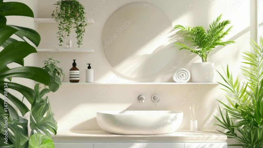 Poster a white sink with faucet and mirror above in a modern bathroom setting, suitable for use in interior