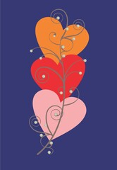 composition with three hearts and pearls