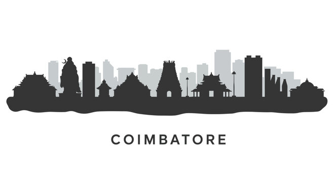 Coimbatore Skyline Indian Cityscape Silhouette.