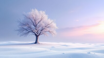 Fototapeta premium A Frozen Landscape: The Solitary Tree Under the Cold Sky