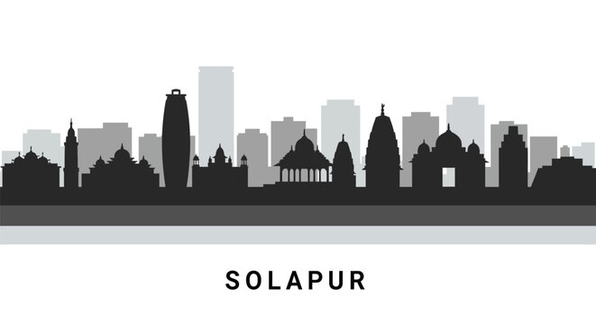 Solapur Skyline Silhouette India Landmark.