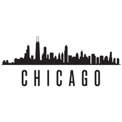 Chicago city skyline horizontal banner. Black and white silhouette of Chicago city, USA. Vector template for your design. Vector black silhouette. with white background