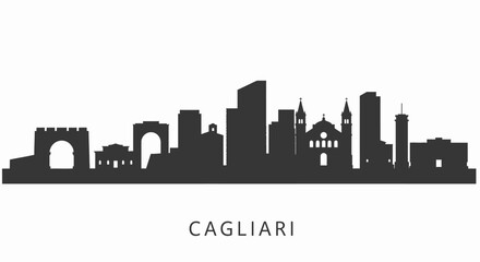 Naklejka premium Cagliari Skyline Italy Silhouette White.
