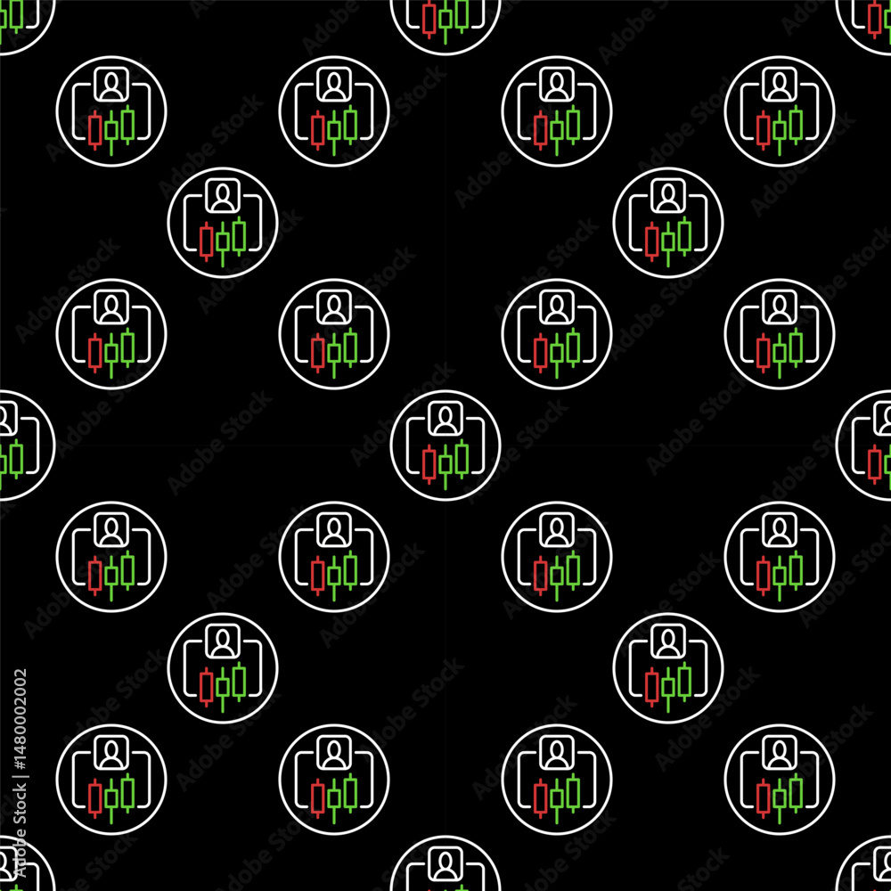 Poster stock market trading vector crypto trader round seamless pattern in outline style