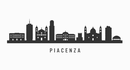 Obraz premium Piacenza Italy Skyline Silhouette with White Background.